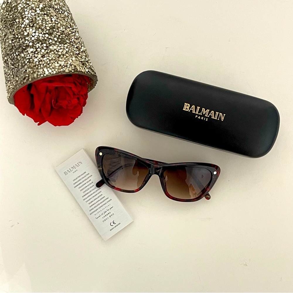 Balmain 56mm Modified Cat Eye Sunglasses In Red & Brown Red- Comes W/ Case Only